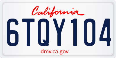CA license plate 6TQY104