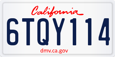 CA license plate 6TQY114