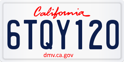 CA license plate 6TQY120