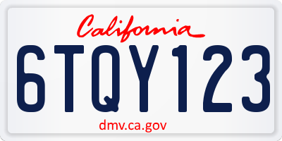 CA license plate 6TQY123