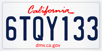 CA license plate 6TQY133