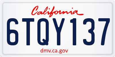 CA license plate 6TQY137
