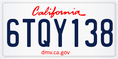 CA license plate 6TQY138