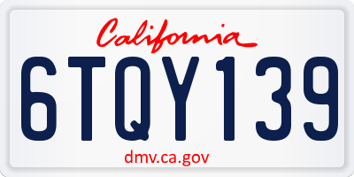 CA license plate 6TQY139
