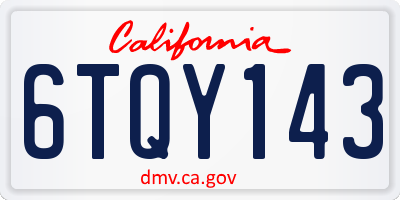 CA license plate 6TQY143