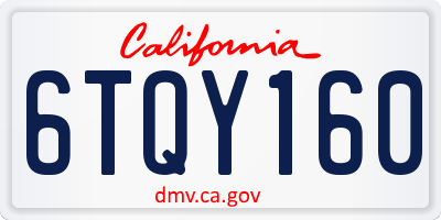 CA license plate 6TQY160