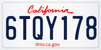 CA license plate 6TQY178