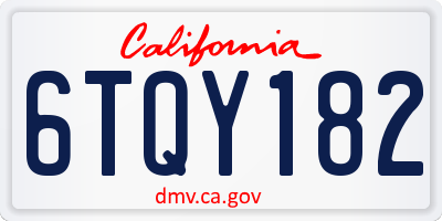 CA license plate 6TQY182