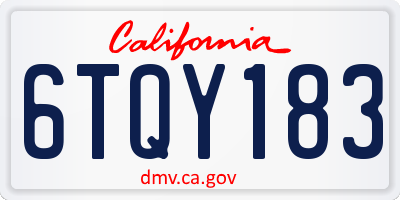 CA license plate 6TQY183