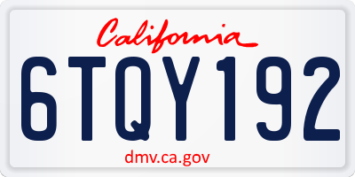 CA license plate 6TQY192