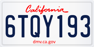 CA license plate 6TQY193