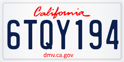 CA license plate 6TQY194