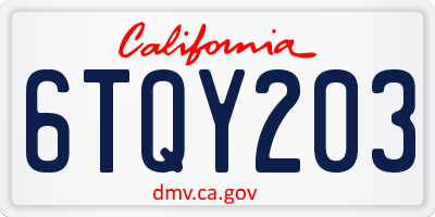 CA license plate 6TQY203