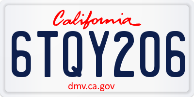 CA license plate 6TQY206