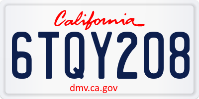 CA license plate 6TQY208