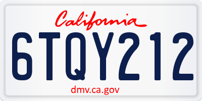 CA license plate 6TQY212