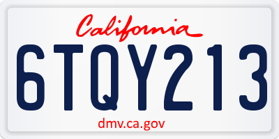 CA license plate 6TQY213