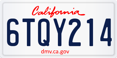 CA license plate 6TQY214