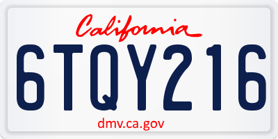 CA license plate 6TQY216