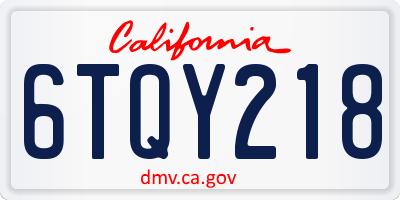 CA license plate 6TQY218