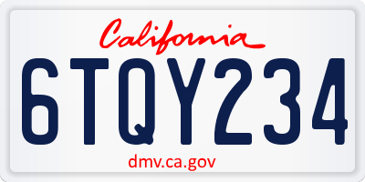 CA license plate 6TQY234