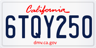 CA license plate 6TQY250