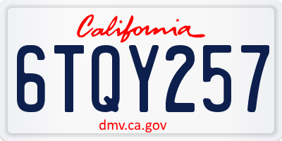 CA license plate 6TQY257