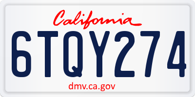 CA license plate 6TQY274