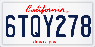 CA license plate 6TQY278