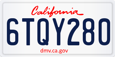 CA license plate 6TQY280