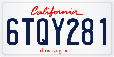 CA license plate 6TQY281