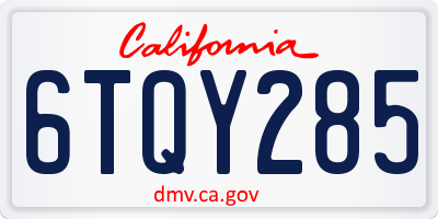 CA license plate 6TQY285