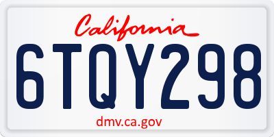 CA license plate 6TQY298