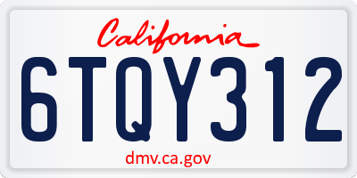 CA license plate 6TQY312