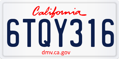 CA license plate 6TQY316