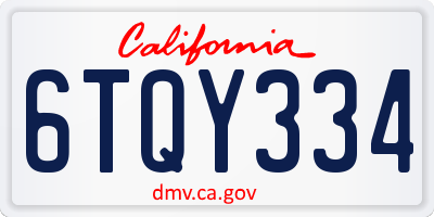 CA license plate 6TQY334