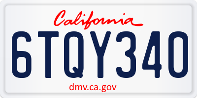 CA license plate 6TQY340