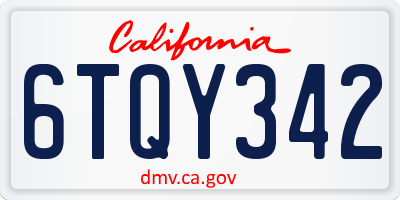 CA license plate 6TQY342