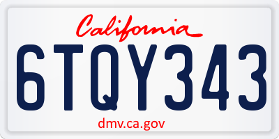 CA license plate 6TQY343
