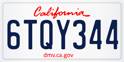 CA license plate 6TQY344