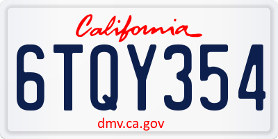 CA license plate 6TQY354