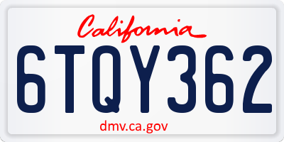 CA license plate 6TQY362