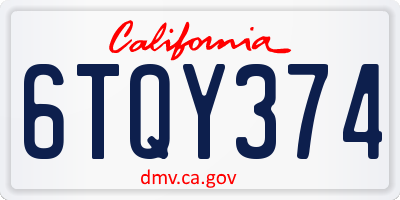 CA license plate 6TQY374