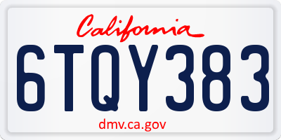 CA license plate 6TQY383