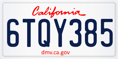 CA license plate 6TQY385