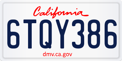 CA license plate 6TQY386