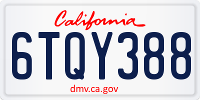 CA license plate 6TQY388