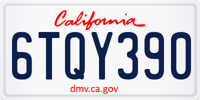 CA license plate 6TQY390