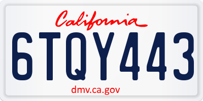 CA license plate 6TQY443