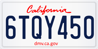 CA license plate 6TQY450